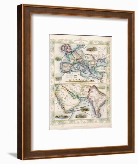 Two-Part Map Showing Overland Routes to India-J. Rapkin-Framed Art Print