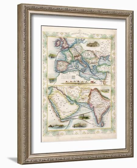 Two-Part Map Showing Overland Routes to India-J. Rapkin-Framed Art Print