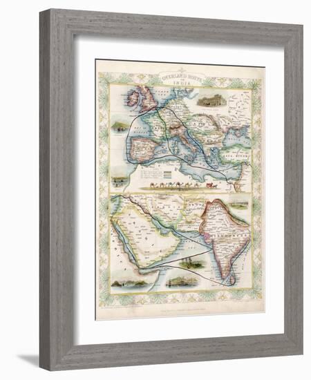 Two-Part Map Showing Overland Routes to India-J. Rapkin-Framed Art Print