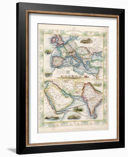 Two-Part Map Showing Overland Routes to India-J. Rapkin-Framed Art Print