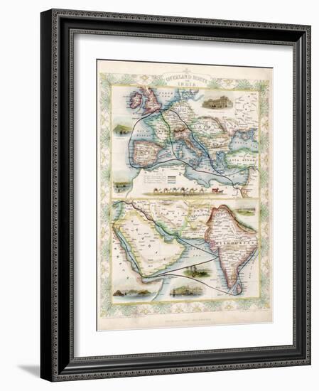 Two-Part Map Showing Overland Routes to India-J. Rapkin-Framed Art Print