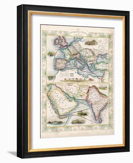 Two-Part Map Showing Overland Routes to India-J. Rapkin-Framed Art Print