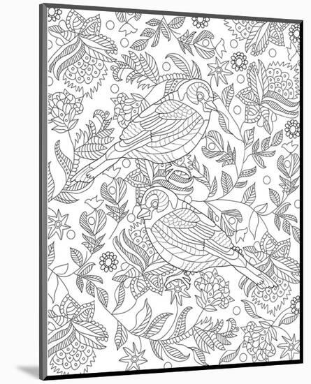 Two Partridges In A Tree Design Coloring Art-null-Mounted Coloring Poster