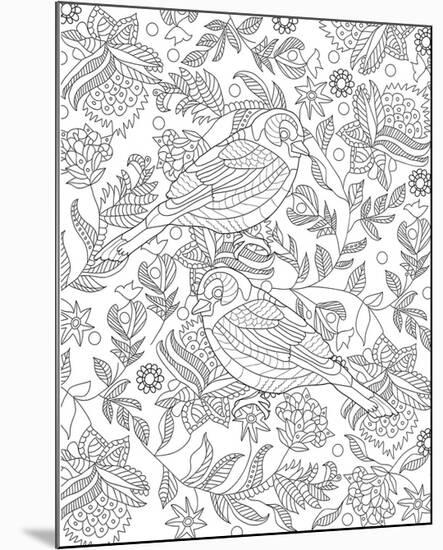 Two Partridges In A Tree Design Coloring Art-null-Mounted Coloring Poster