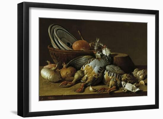 Two Partridges, Onions, Garlic and Vessels-Luis Egidio Meléndez-Framed Giclee Print