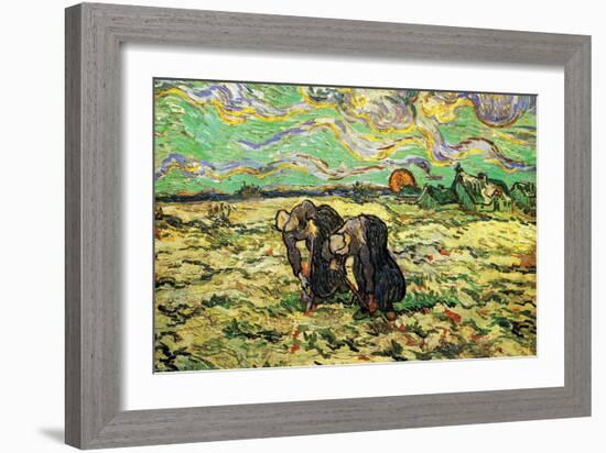 Two Peasant Women Digging In Field with Snow-Vincent van Gogh-Framed Art Print