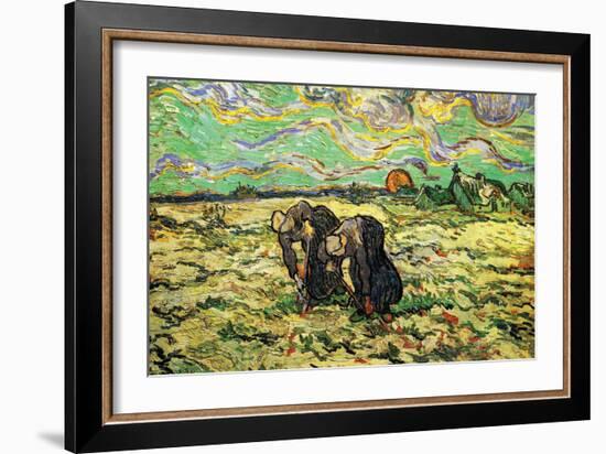 Two Peasant Women Digging In Field with Snow-Vincent van Gogh-Framed Art Print