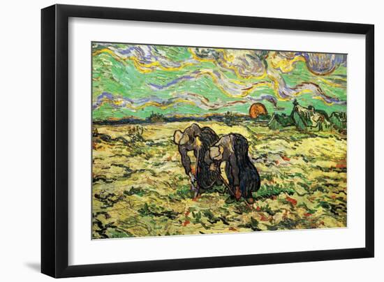 Two Peasant Women Digging In Field with Snow-Vincent van Gogh-Framed Art Print