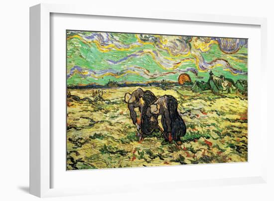 Two Peasant Women Digging In Field with Snow-Vincent van Gogh-Framed Art Print