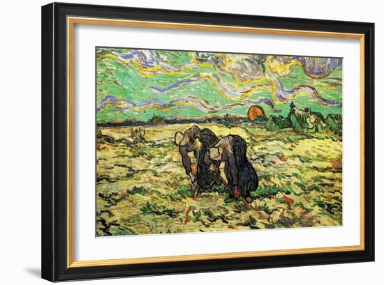 Two Peasant Women Digging In Field with Snow-Vincent van Gogh-Framed Art Print