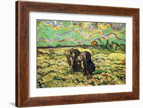 Two Peasant Women Digging in Field with Snow-Vincent van Gogh-Framed Art Print