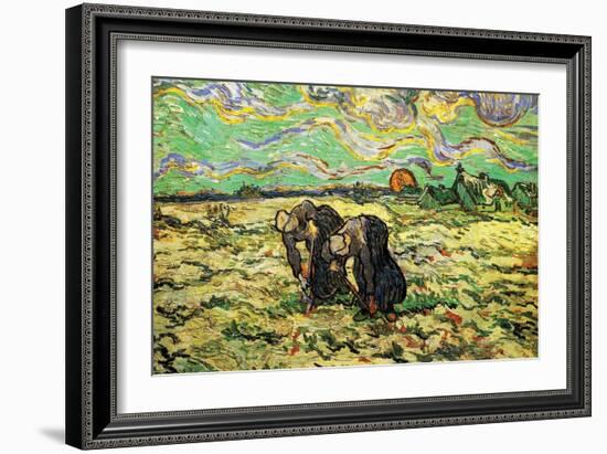 Two Peasant Women Digging in Field with Snow-Vincent van Gogh-Framed Art Print