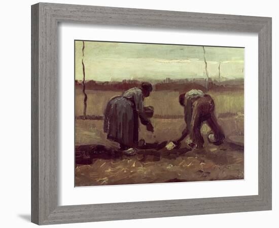 Two Peasants Planting Potatoes, 1885-Vincent van Gogh-Framed Giclee Print