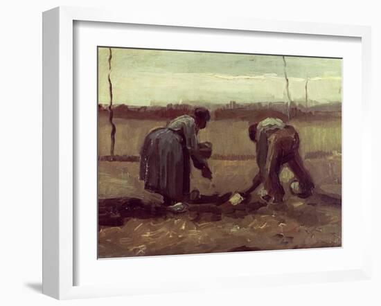 Two Peasants Planting Potatoes, 1885-Vincent van Gogh-Framed Giclee Print