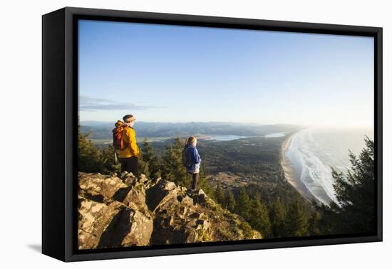 Two People Hiking On Neahkahnie Mountain Near Manzanita, Oregon-Justin Bailie-Framed Premier Image Canvas