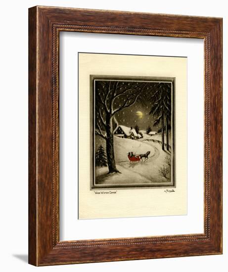 Two People in Horsedrawn Sleigh on Snowy Landscape-null-Framed Art Print