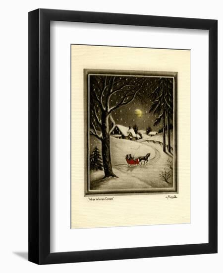 Two People in Horsedrawn Sleigh on Snowy Landscape-null-Framed Art Print