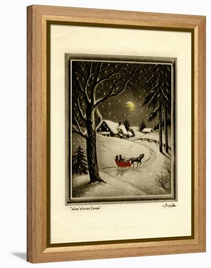 Two People in Horsedrawn Sleigh on Snowy Landscape-null-Framed Stretched Canvas