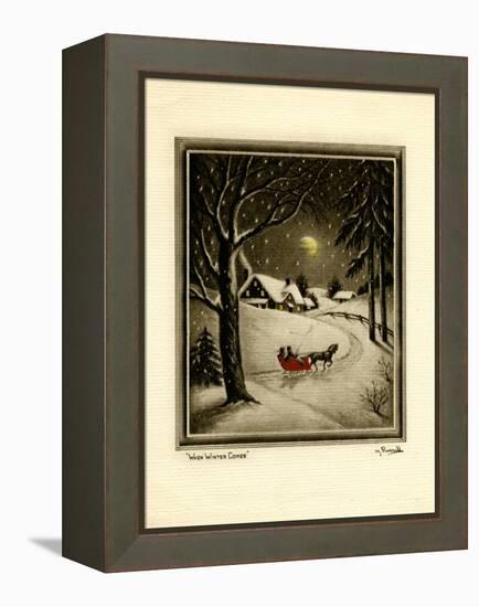 Two People in Horsedrawn Sleigh on Snowy Landscape-null-Framed Stretched Canvas