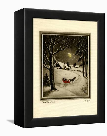 Two People in Horsedrawn Sleigh on Snowy Landscape-null-Framed Stretched Canvas