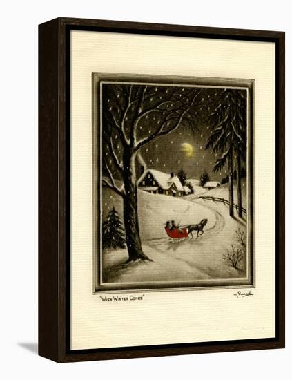 Two People in Horsedrawn Sleigh on Snowy Landscape-null-Framed Stretched Canvas