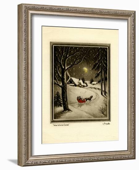 Two People in Horsedrawn Sleigh on Snowy Landscape-null-Framed Art Print