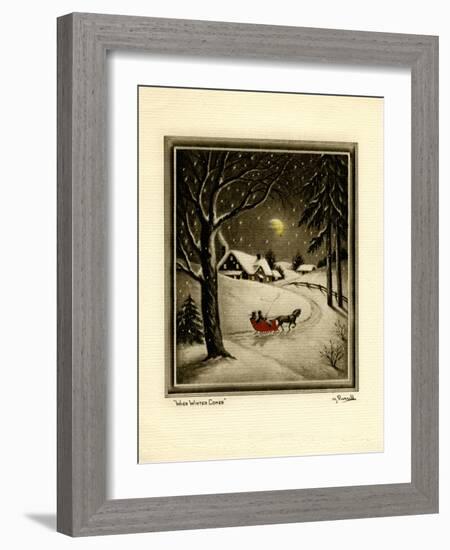 Two People in Horsedrawn Sleigh on Snowy Landscape-null-Framed Art Print