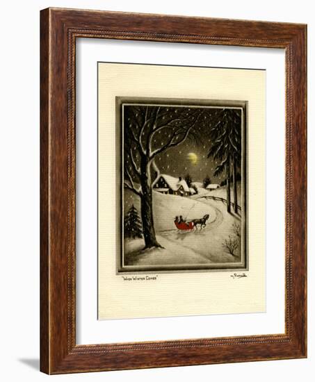 Two People in Horsedrawn Sleigh on Snowy Landscape-null-Framed Art Print