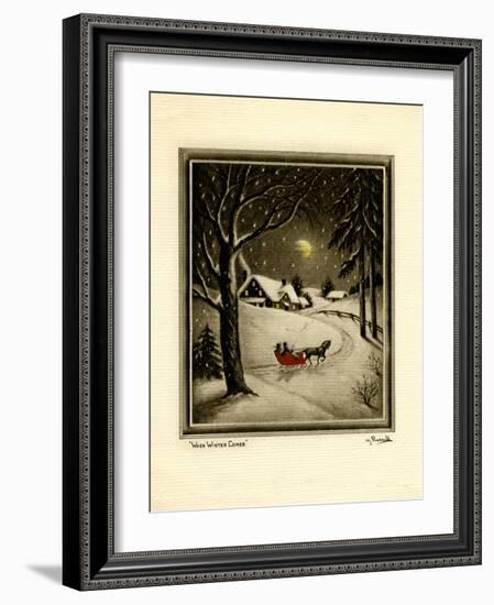 Two People in Horsedrawn Sleigh on Snowy Landscape-null-Framed Art Print