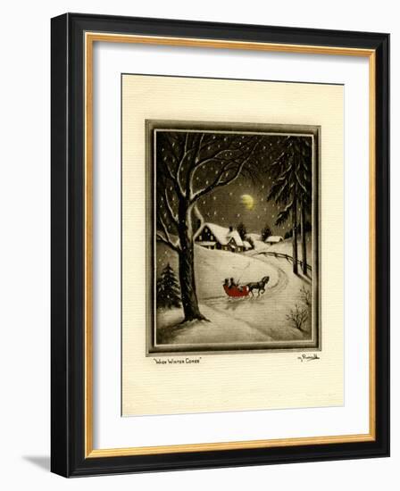 Two People in Horsedrawn Sleigh on Snowy Landscape-null-Framed Art Print