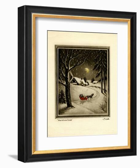 Two People in Horsedrawn Sleigh on Snowy Landscape-null-Framed Premium Giclee Print