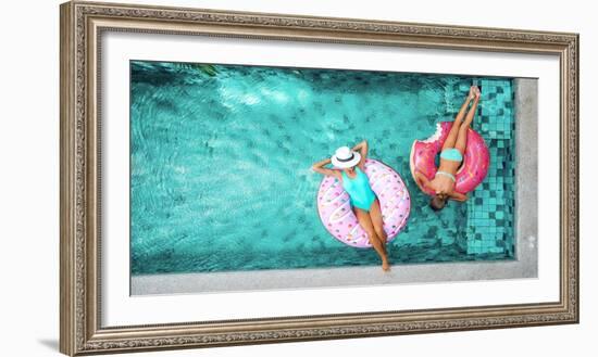 Two People (Mom and Child) Relaxing on Donut Lilo in the Pool at Private Villa. Summer Holiday Idyl-Alena Ozerova-Framed Photographic Print