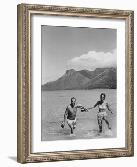 Two People on the Beach in Paradise Island, Tahiti-Carl Mydans-Framed Photographic Print