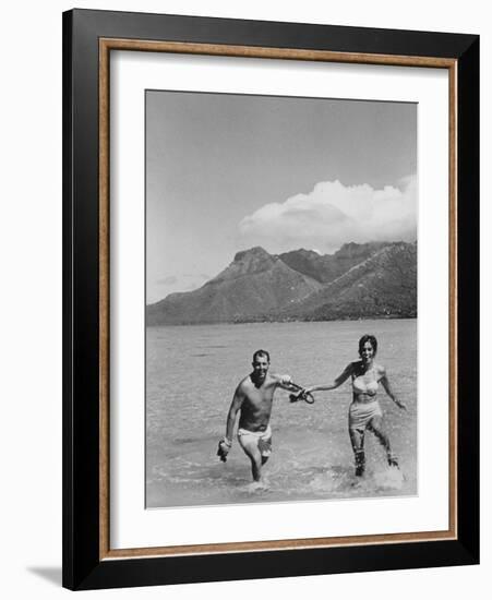 Two People on the Beach in Paradise Island, Tahiti-Carl Mydans-Framed Photographic Print