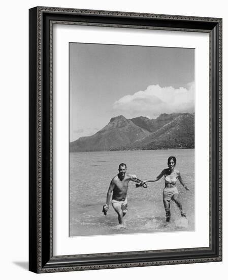 Two People on the Beach in Paradise Island, Tahiti-Carl Mydans-Framed Photographic Print