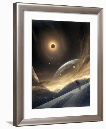 Two Persons Trying To Find Their Way On An Unknown Alien Planet-Stocktrek Images-Framed Photographic Print