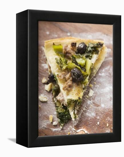 Two Pieces of Pizza with Mince, Olives, Spinach and Cheese-null-Framed Premier Image Canvas