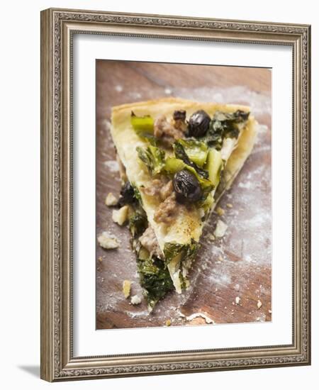 Two Pieces of Pizza with Mince, Olives, Spinach and Cheese-null-Framed Photographic Print