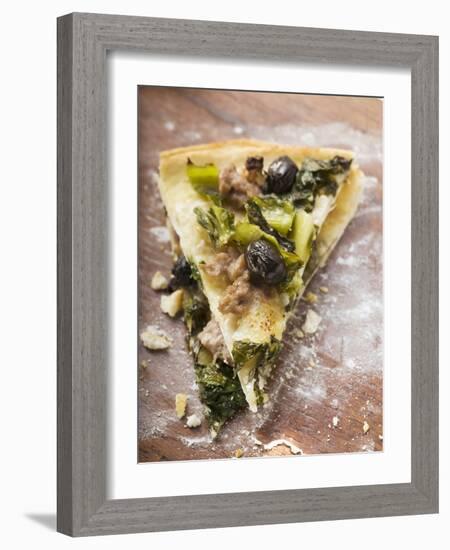 Two Pieces of Pizza with Mince, Olives, Spinach and Cheese-null-Framed Photographic Print