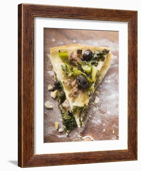 Two Pieces of Pizza with Mince, Olives, Spinach and Cheese-null-Framed Photographic Print