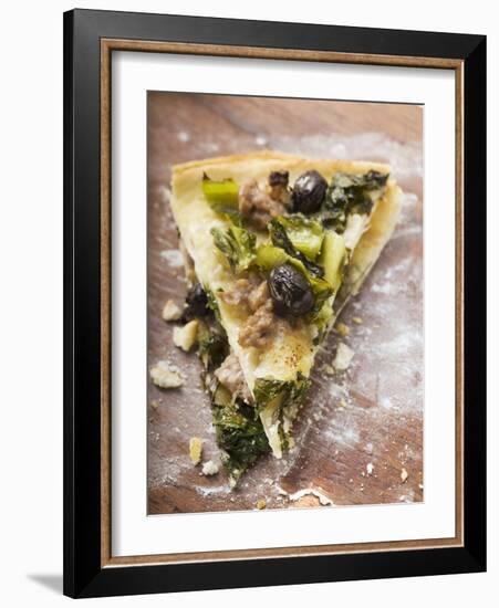 Two Pieces of Pizza with Mince, Olives, Spinach and Cheese-null-Framed Photographic Print