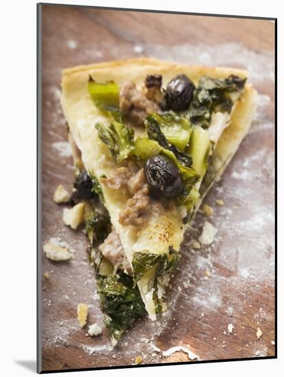 Two Pieces of Pizza with Mince, Olives, Spinach and Cheese-null-Mounted Photographic Print