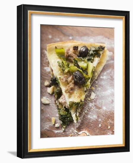 Two Pieces of Pizza with Mince, Olives, Spinach and Cheese-null-Framed Photographic Print