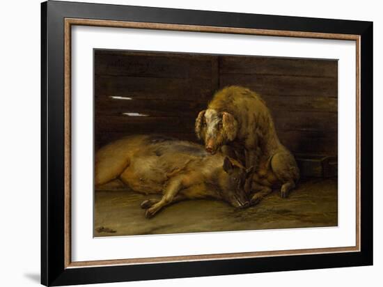 Two Pigs in a Sty, 1649 (Oil on Canvas)-Paulus Potter-Framed Giclee Print