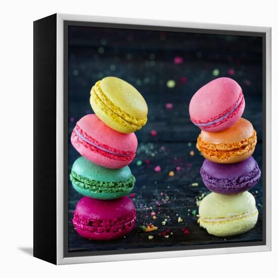 Two Piles Of Colorful Macaroons-Anna-Mari West-Framed Stretched Canvas