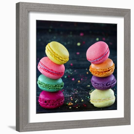 Two Piles Of Colorful Macaroons-Anna-Mari West-Framed Art Print