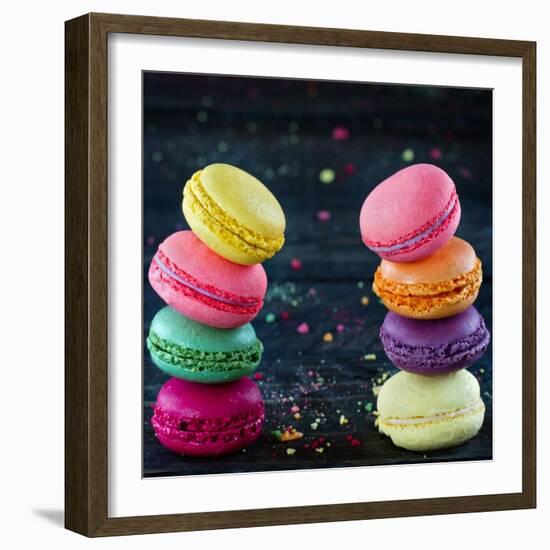 Two Piles Of Colorful Macaroons-Anna-Mari West-Framed Art Print