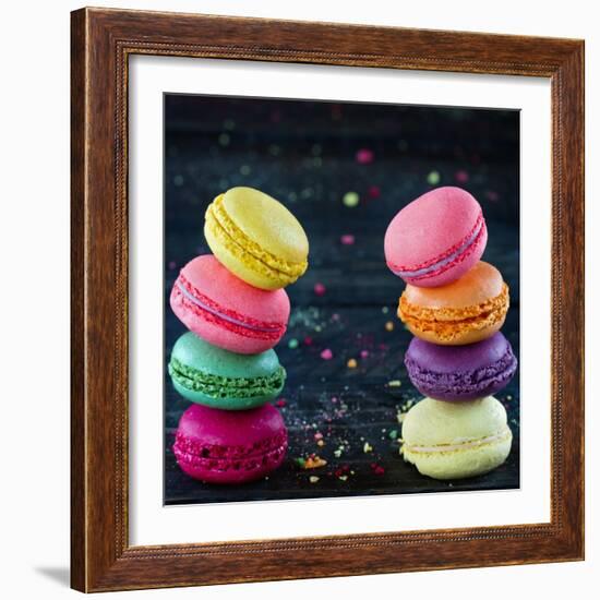 Two Piles Of Colorful Macaroons-Anna-Mari West-Framed Art Print