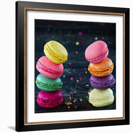 Two Piles Of Colorful Macaroons-Anna-Mari West-Framed Art Print