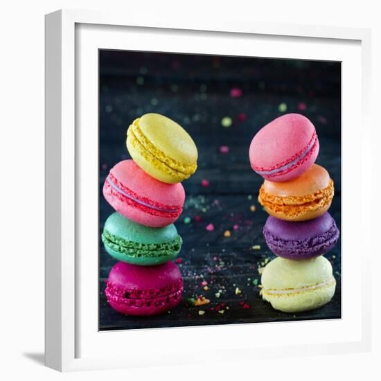 Two Piles Of Colorful Macaroons-Anna-Mari West-Framed Art Print